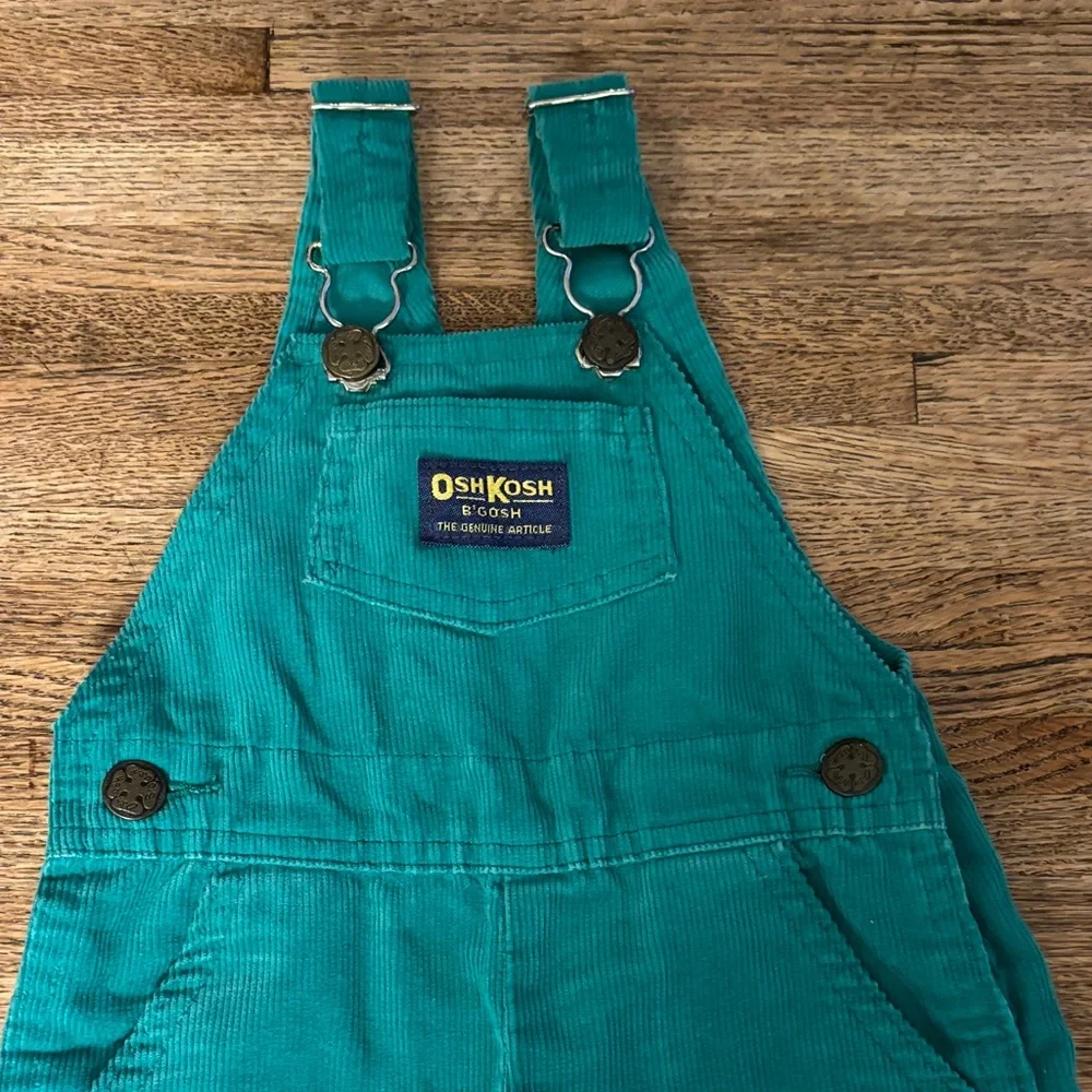 Vintage OshKosh B'gosh Kids Green  Corduroy Overalls Sz 6/9 Months - Picture 3 of 10